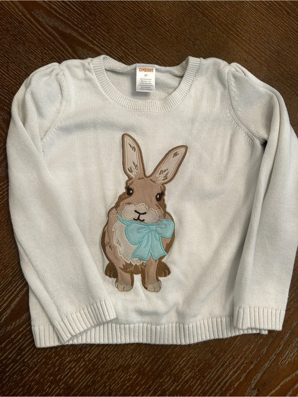 Gymboree Cream Knit Sweater with Bunny and Blue Bow